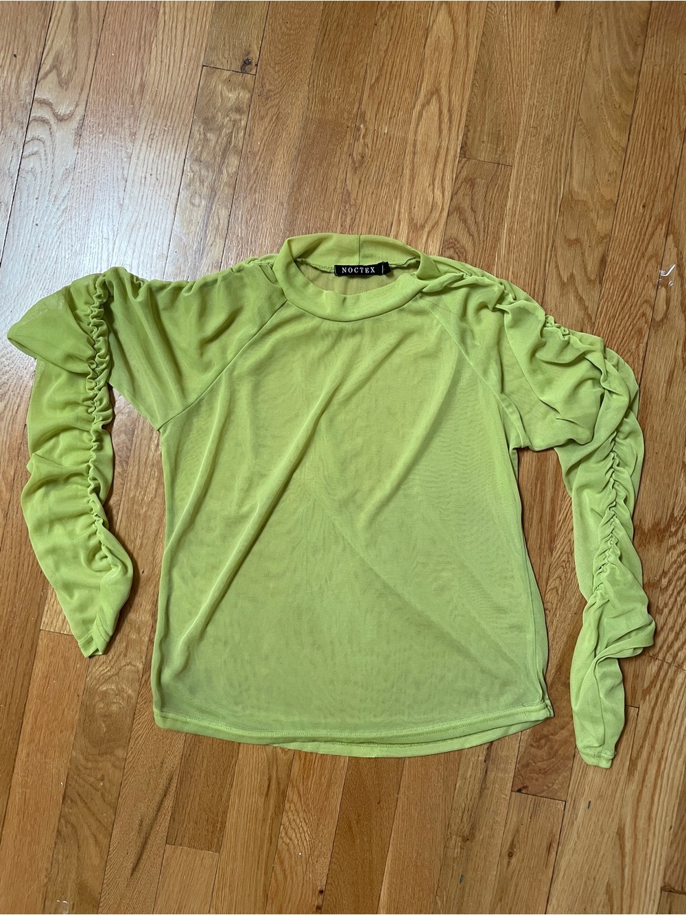 Noctex Lime Green Ruched-Sleeve Long Sleeve Top